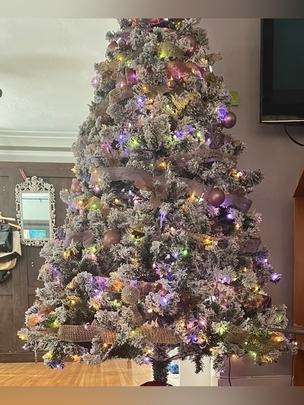 8’ Frosted Multicolor LED Lighted Artificial Christmas Tree